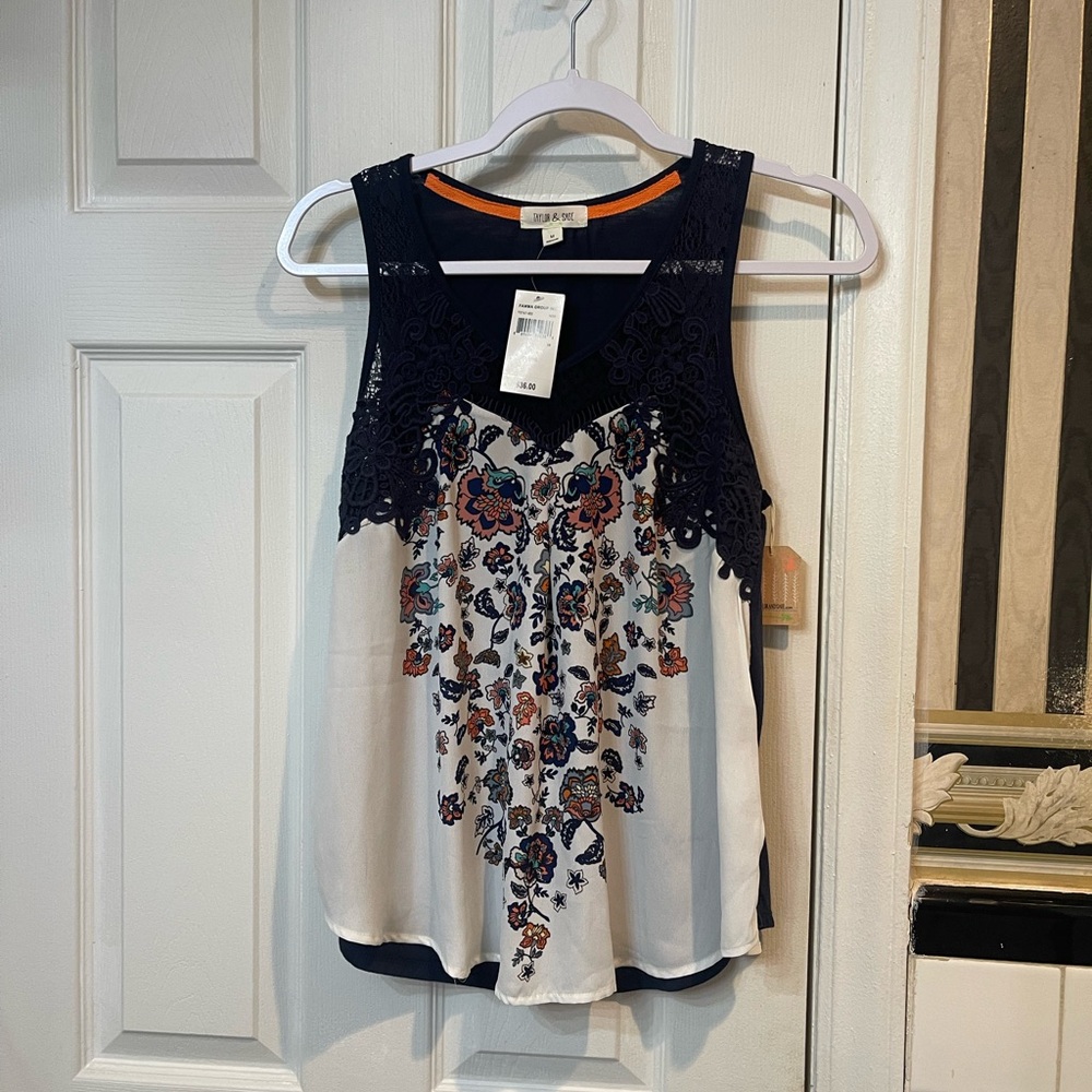 Blue and White Sleeveless Top